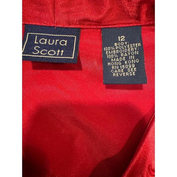 Laura Scott Red Embroidered Button Long Sleeve Down V-Neck - Size 12 - Picture 9 of 9